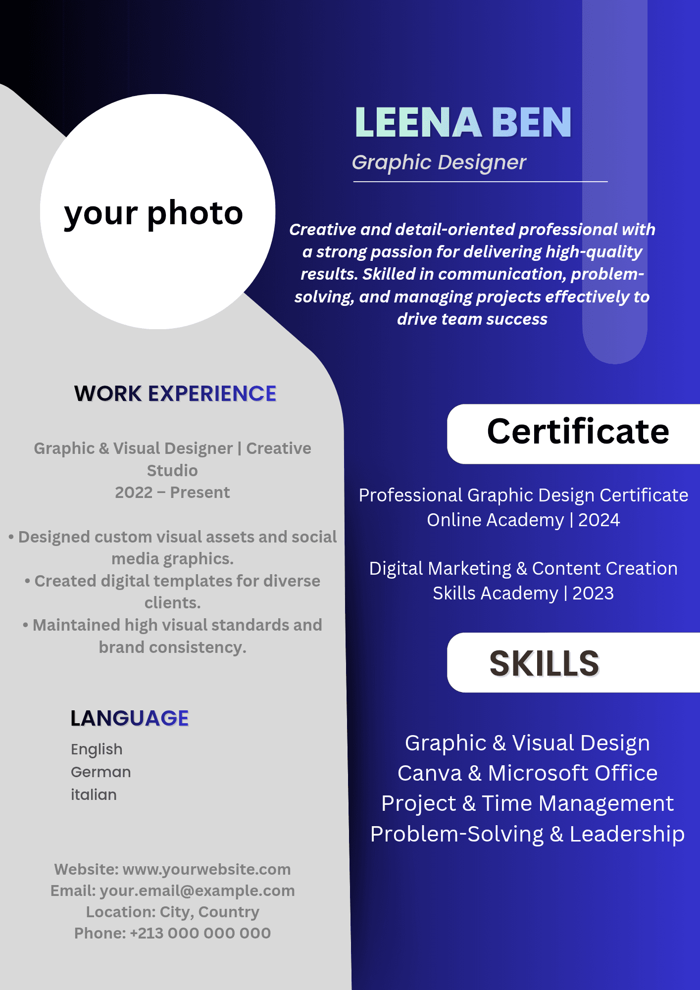 Professional CV Template – Modern Blue Resume